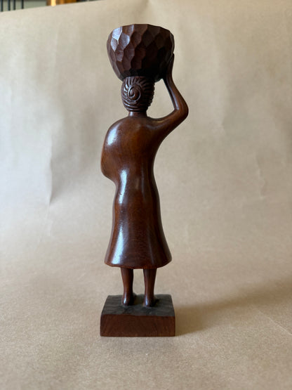 Carved Wood Figure, Woman Carrying Bowl — Artes Primavera, Paraguay