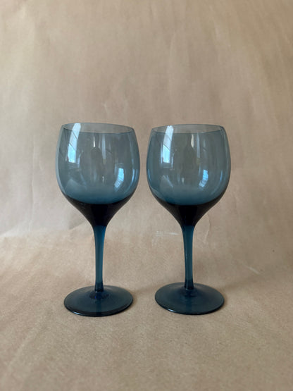 Pair of smoke blue vintage wine glasses
