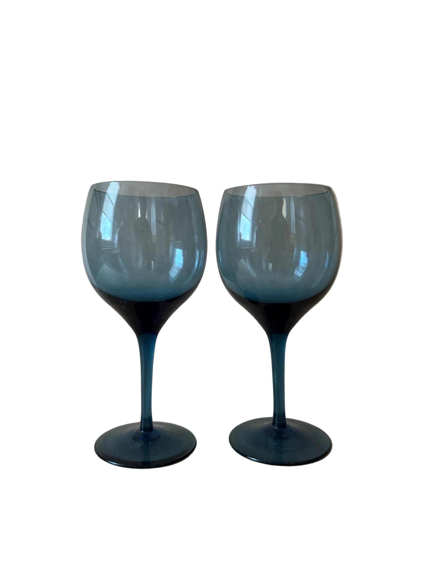Smoke Blue Wine Glasses, Pair