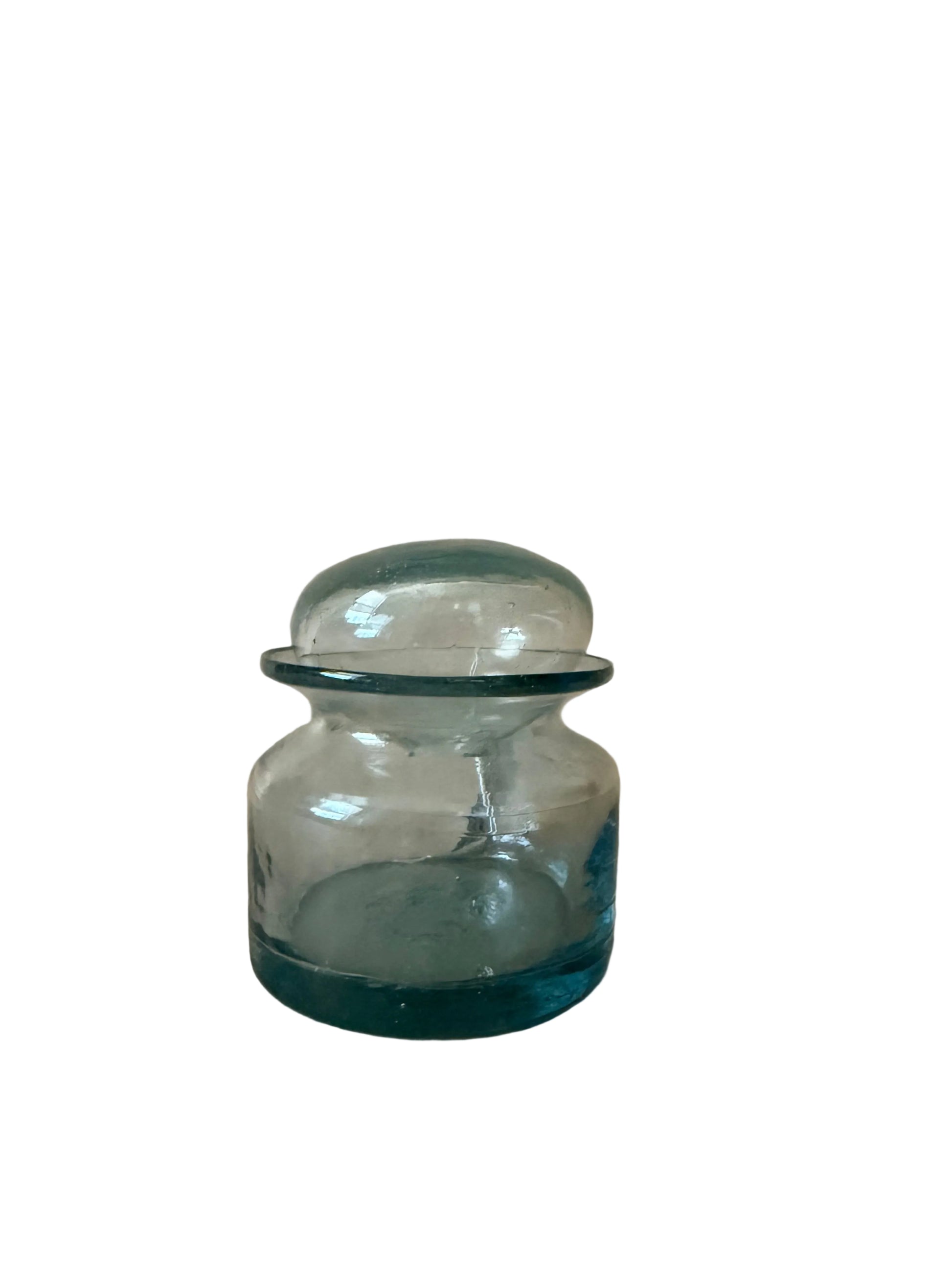 Aqua glass apothecary jar with domed lid