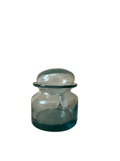 Aqua glass apothecary jar with domed lid
