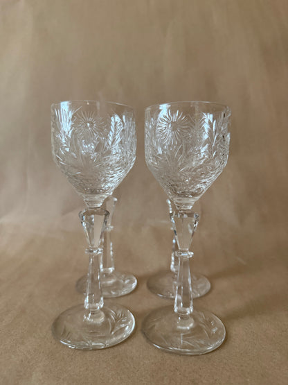 Set of four cut crystal cordial glasses