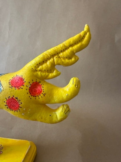 Folk Art Papier-Mâché Winged Hand Sculpture, Signed 2002