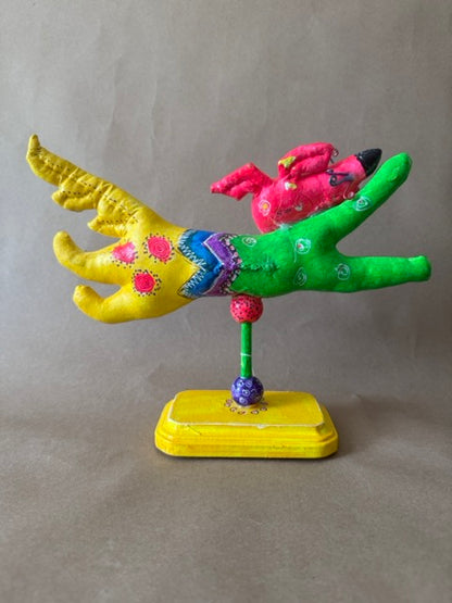 Folk Art Papier-Mâché Winged Hand Sculpture, Signed 2002