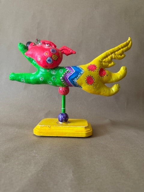 Folk Art Papier-Mâché Winged Hand Sculpture, Signed 2002