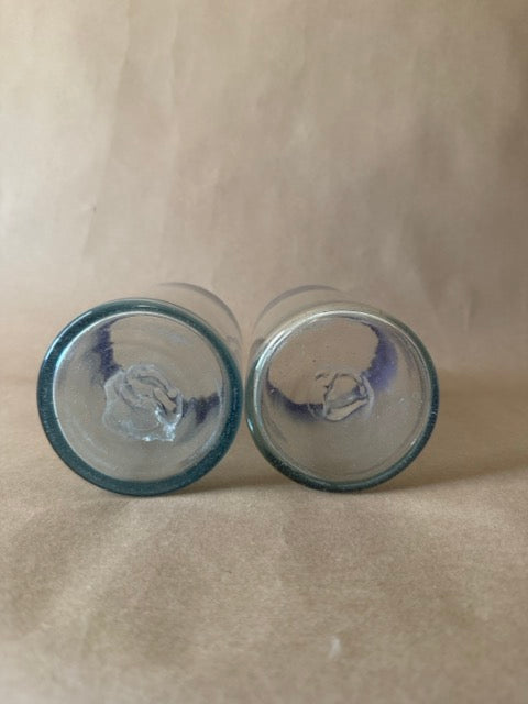 Cobalt-Rim Blown Glass Tumblers, Pair