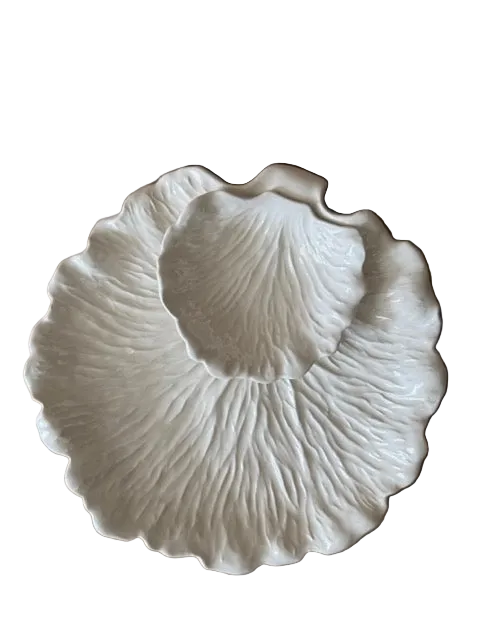 Cream Ceramic Leaf Chip and Dip Platter