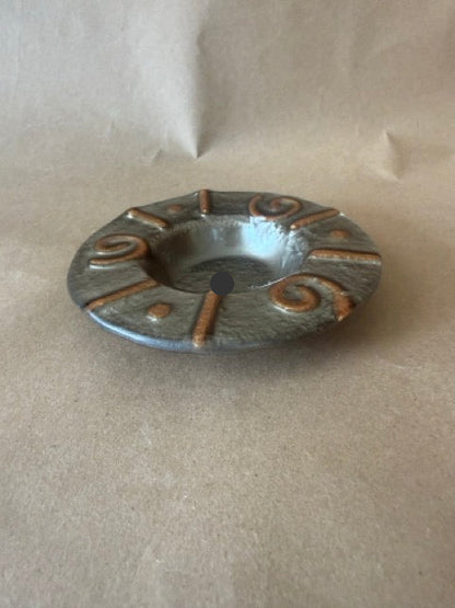 Cast Metal Ashtray with Copper Swirls
