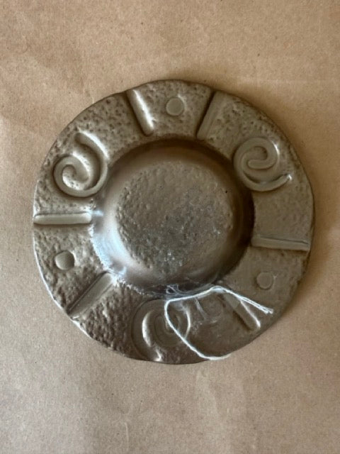 Cast Metal Ashtray with Copper Swirls