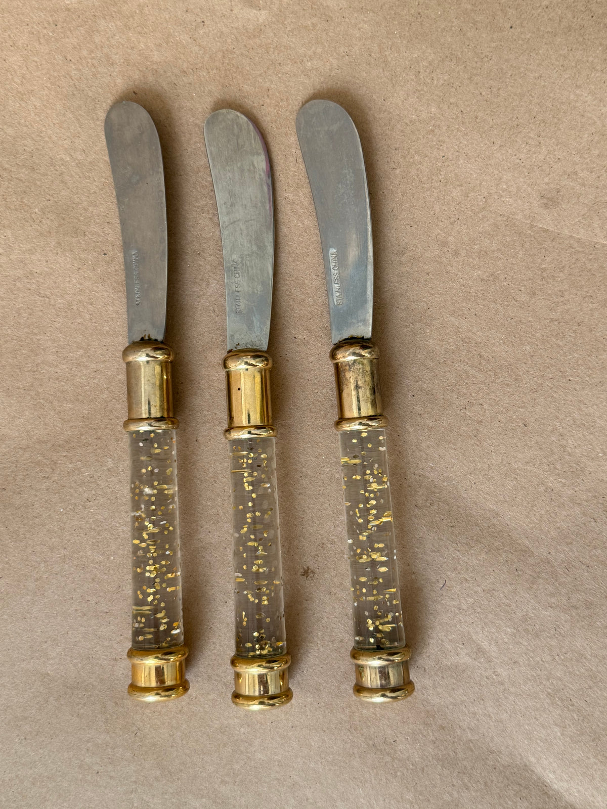 Gold-Fleck Lucite Butter Spreaders, Set of Three