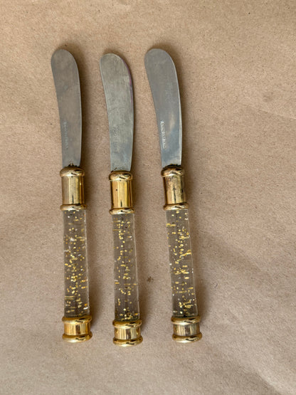Gold-Fleck Lucite Butter Spreaders, Set of Three