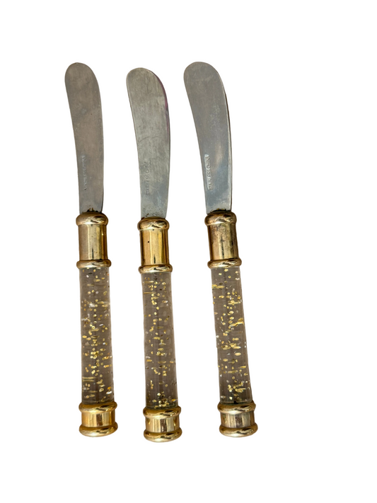 Gold-Fleck Lucite Butter Spreaders, Set of Three