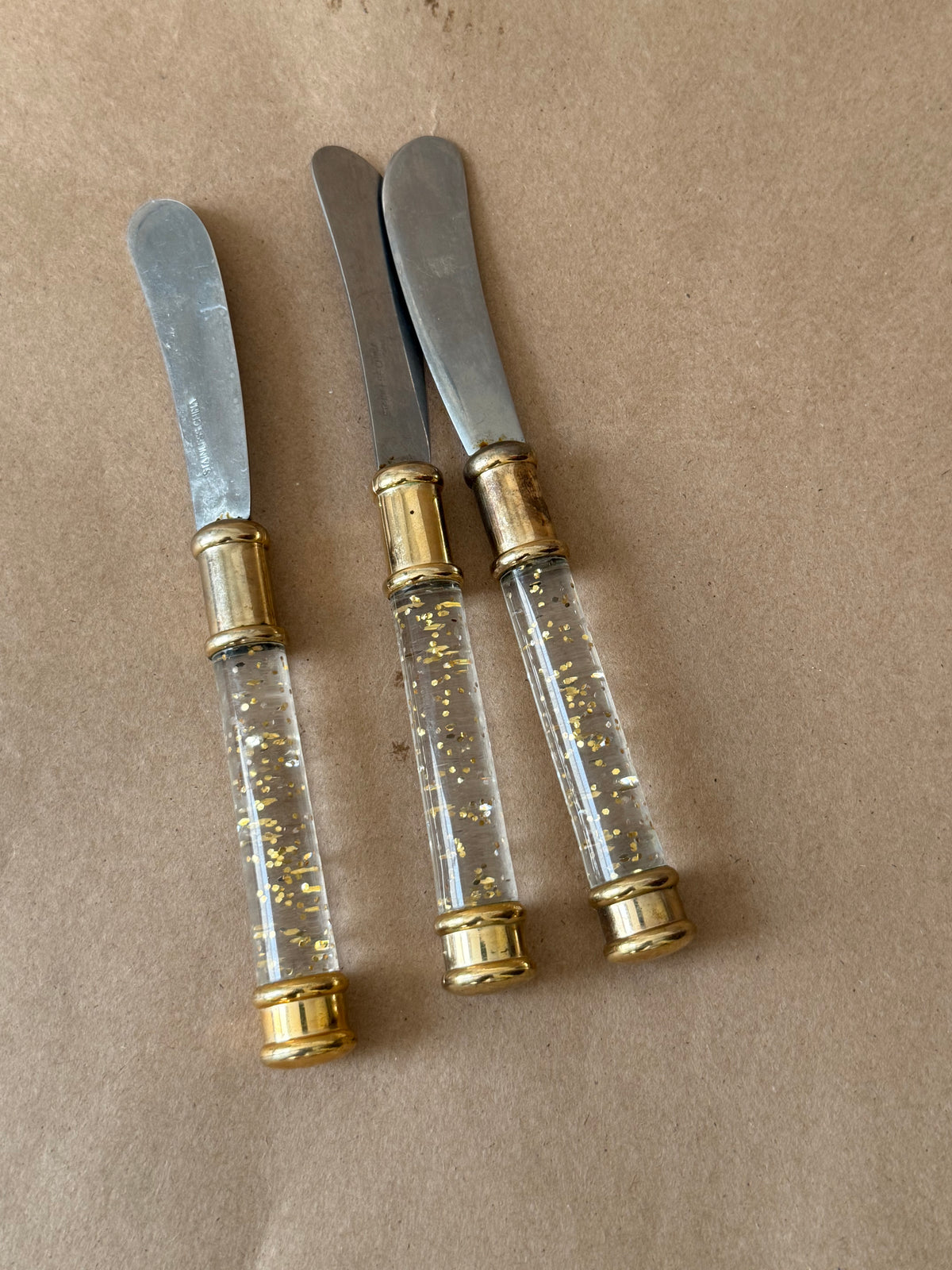 Gold-Fleck Lucite Butter Spreaders, Set of Three