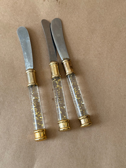 Gold-Fleck Lucite Butter Spreaders, Set of Three