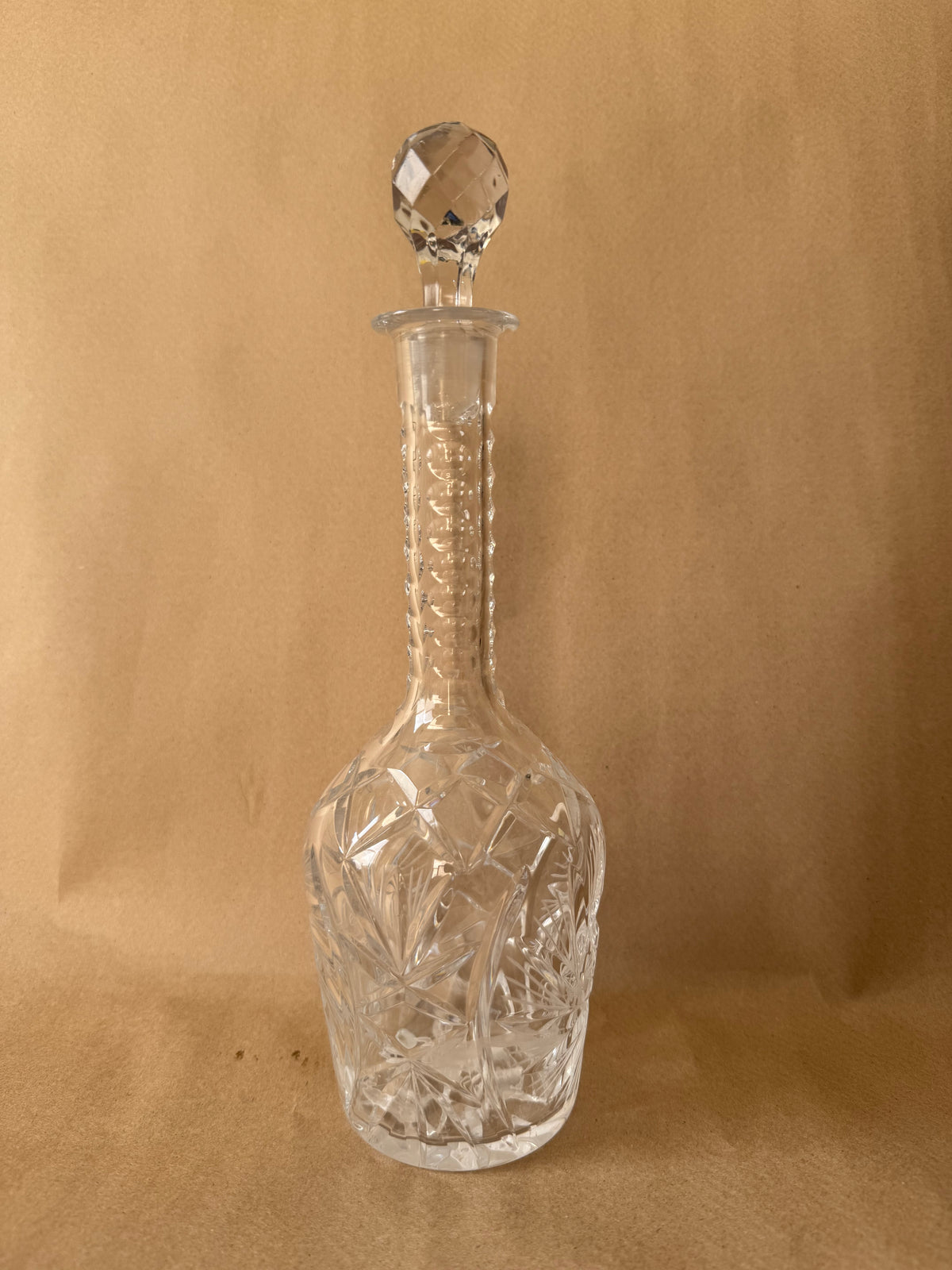 Cut Crystal Decanter with Faceted Ball Stopper