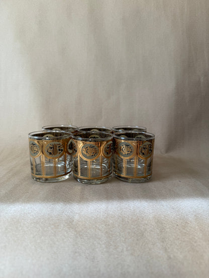 Gold Medallion Rocks Glasses, Set of Six