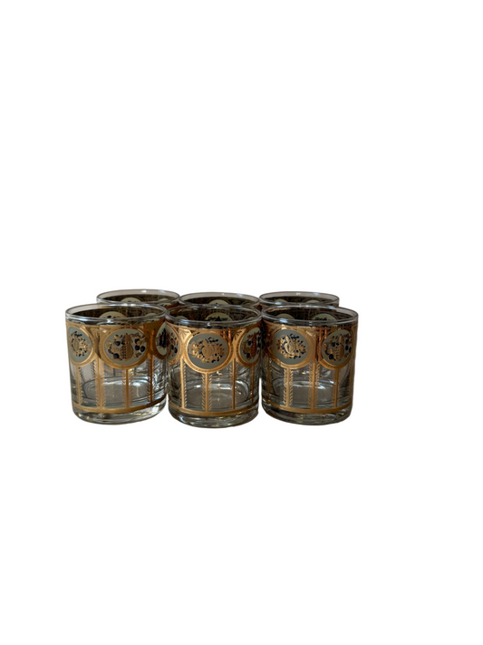 Gold Medallion Rocks Glasses, Set of Six