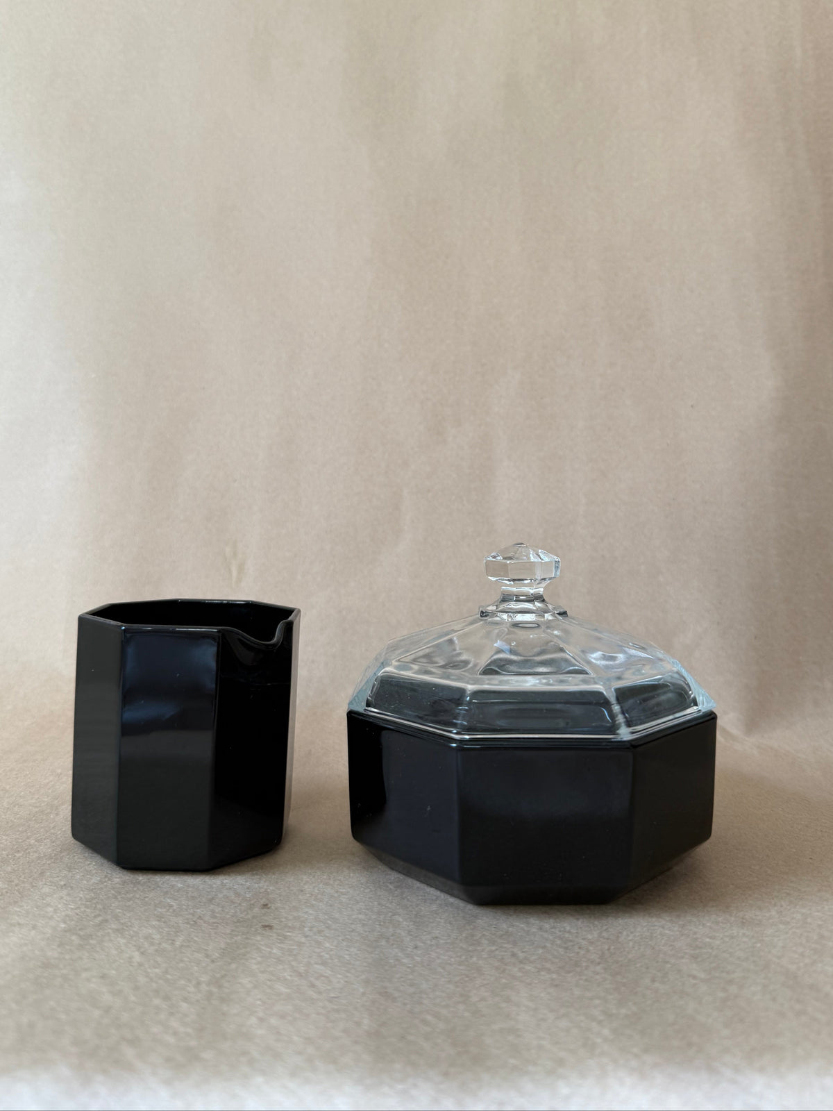 Arcoroc "Octime" Black Glass Sugar Bowl with Lid