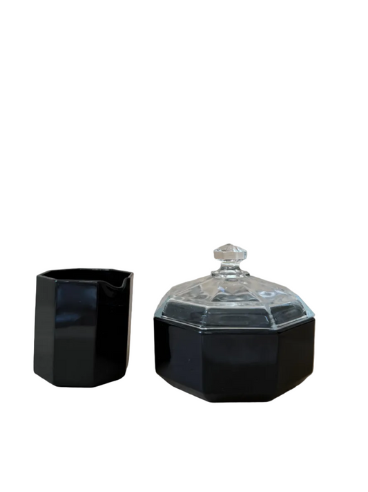Arcoroc "Octime" Black Glass Creamer and Sugar