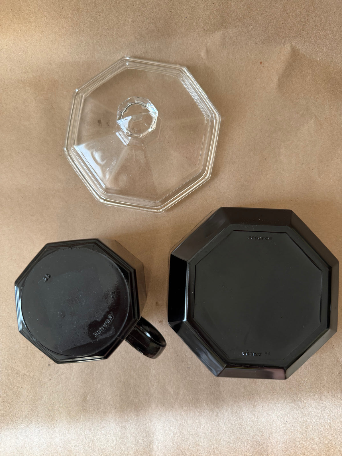 Arcoroc "Octime" Black Glass Sugar Bowl with Lid