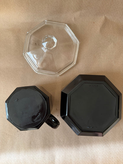 Arcoroc "Octime" Black Glass Sugar Bowl with Lid