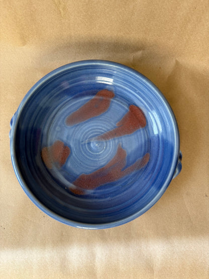 Blue Studio Pottery Baker with Twisted Handles