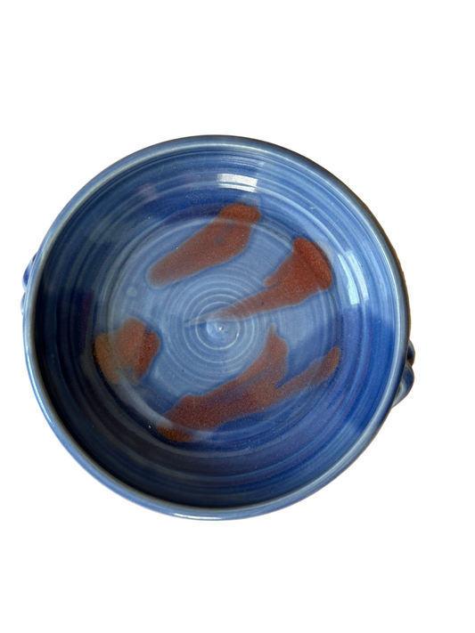 Blue Studio Pottery Baker with Twisted Handles