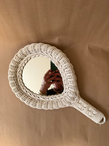 White Wicker Hand Mirror