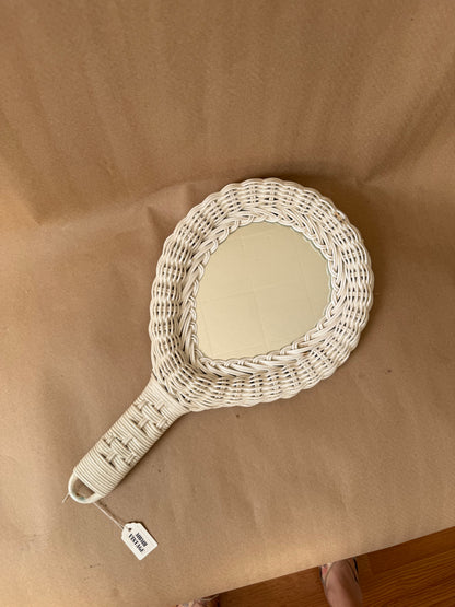 White Wicker Hand Mirror