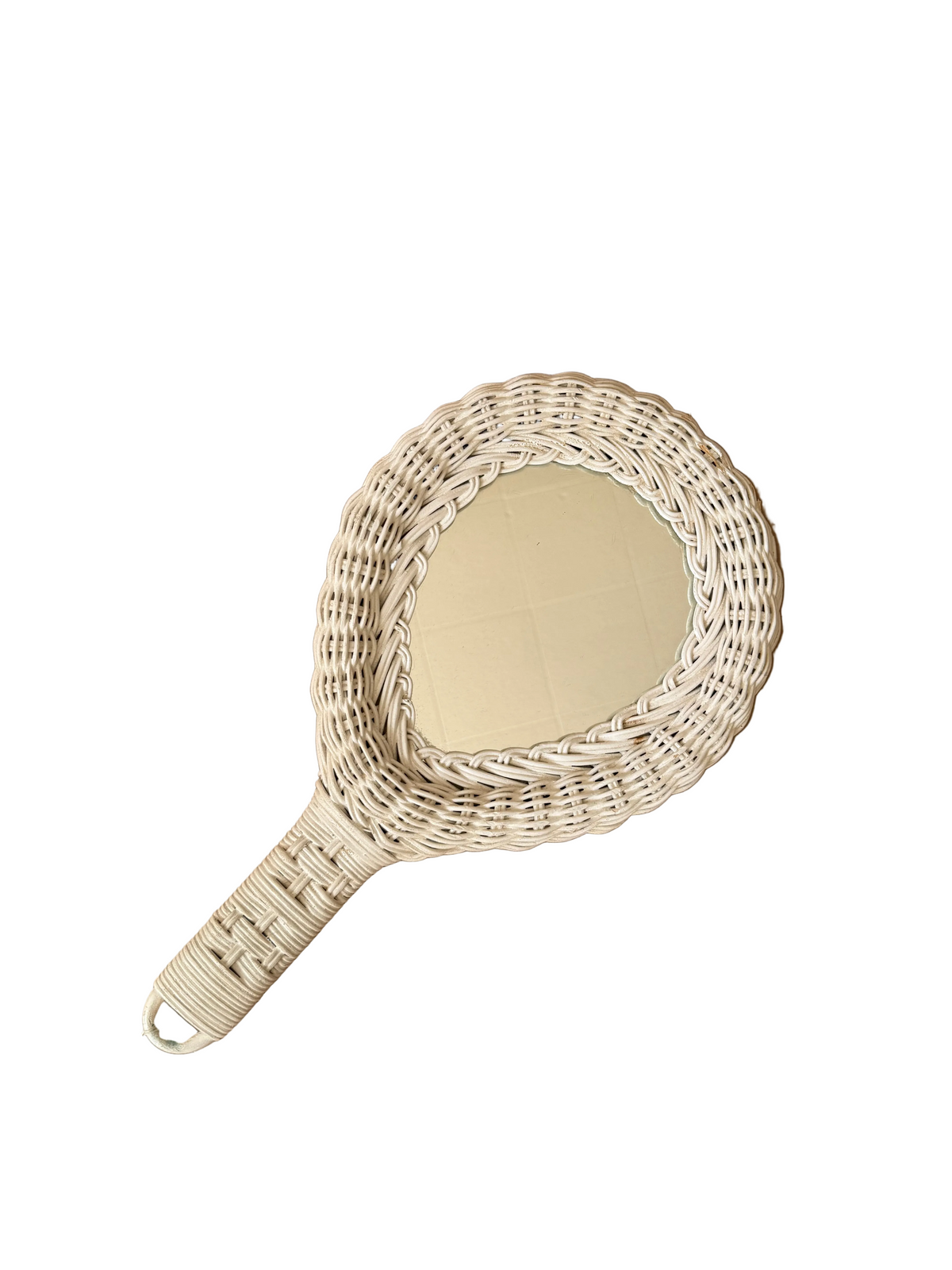 White Wicker Hand Mirror