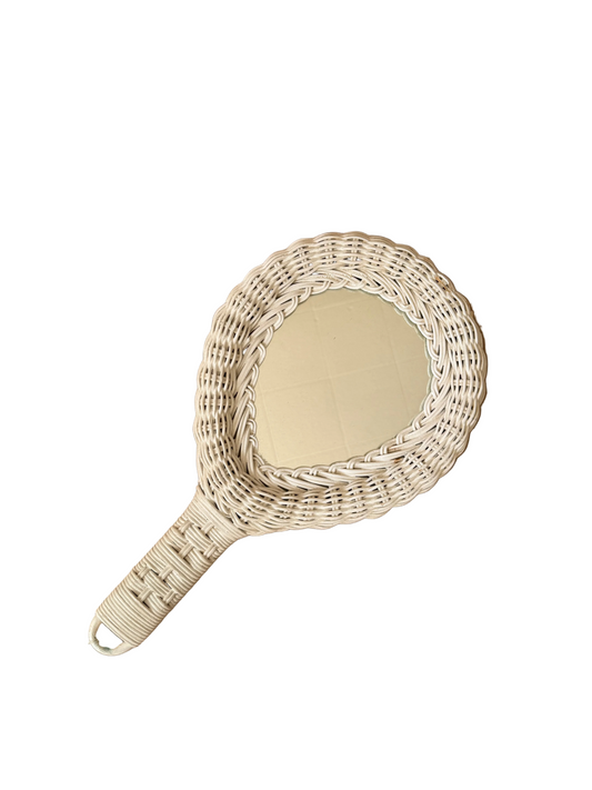 White Wicker Hand Mirror