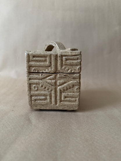 Carved Stoneware Lidded Box, Speckled