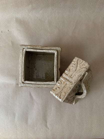 Carved Stoneware Lidded Box, Speckled