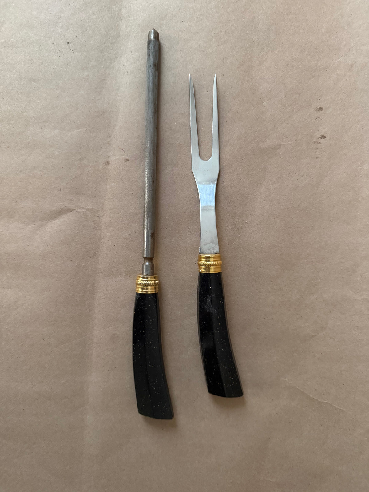 Black-Handled Carving Fork and Steel