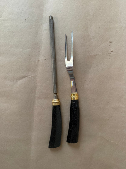 Black-Handled Carving Fork and Steel