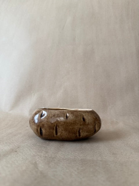 Stoneware Potato Dish, Signed