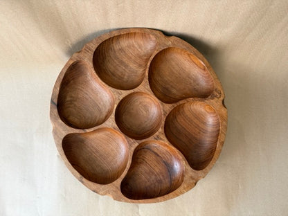 Carved Teak Lazy Susan Serving Tray