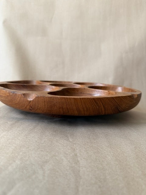 Carved Teak Lazy Susan Serving Tray