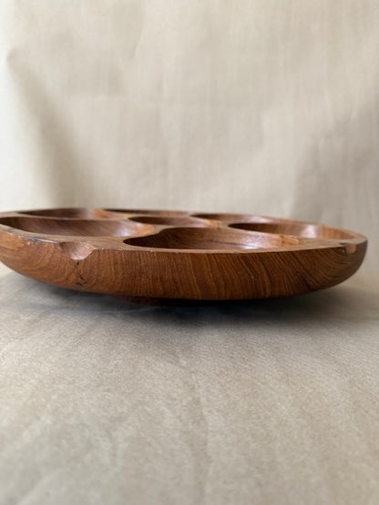 Carved Teak Lazy Susan Serving Tray