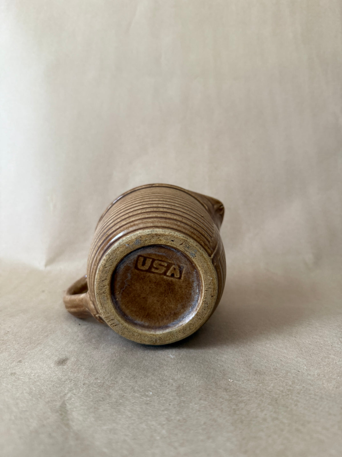 Ribbed Stoneware Pitcher, Marked USA