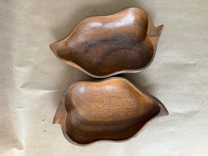Carved Teak Leaf Bowls, Pair