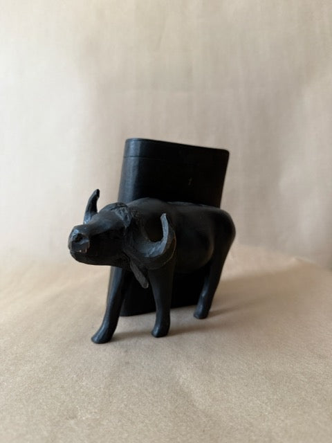 Carved Wood Water Buffalo Bookend