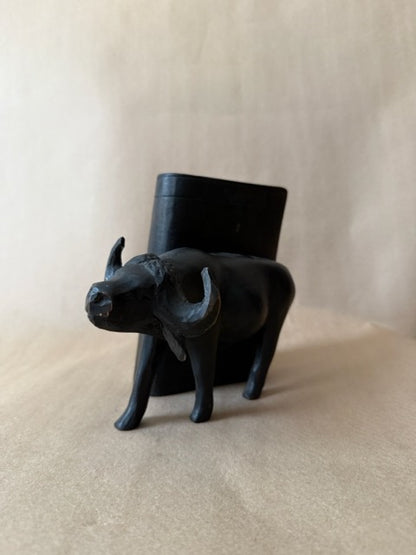 Carved Wood Water Buffalo Bookend