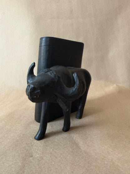 Carved Wood Water Buffalo Bookend