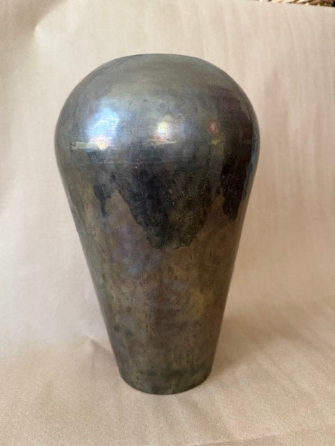 Dark lustre-glazed ceramic vase with violet and bronze iridescence