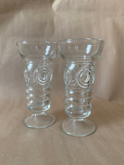 Pair of bullseye pressed glass footed vases
