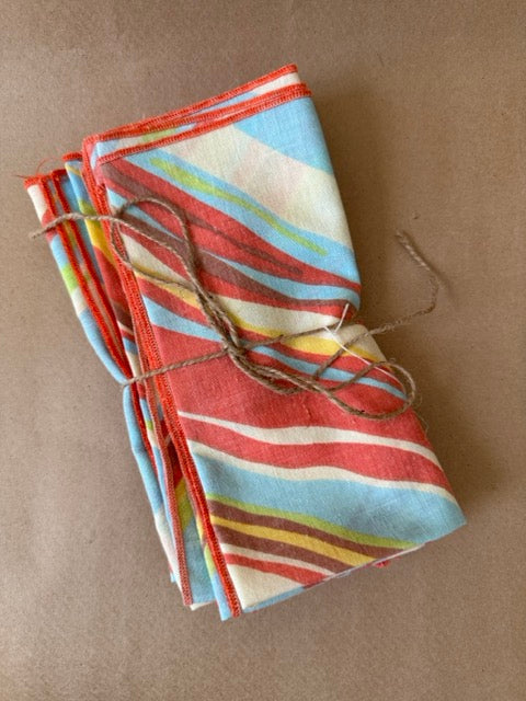 Set of six striped cotton napkins