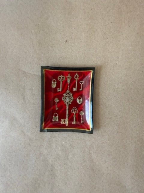 Gilt key motif glass trinket tray