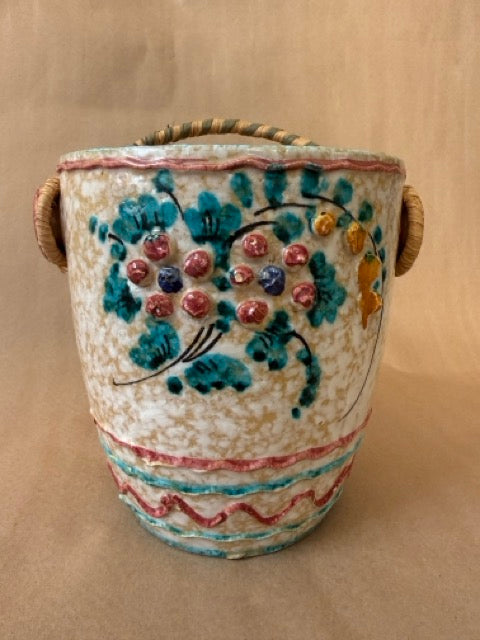 Ceramic basket, applied flowers