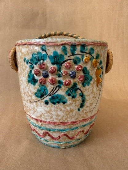Ceramic basket, applied flowers